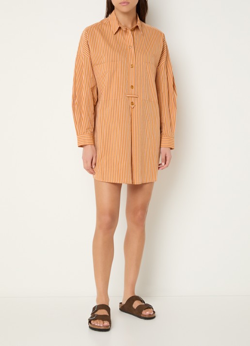 Sessùn Fontella mini blousejurk met streeprint - voorkant 4 oranje