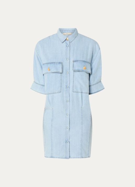 Sessùn Fresque mini denim blousejurk met borstzakken - voorkant indigo