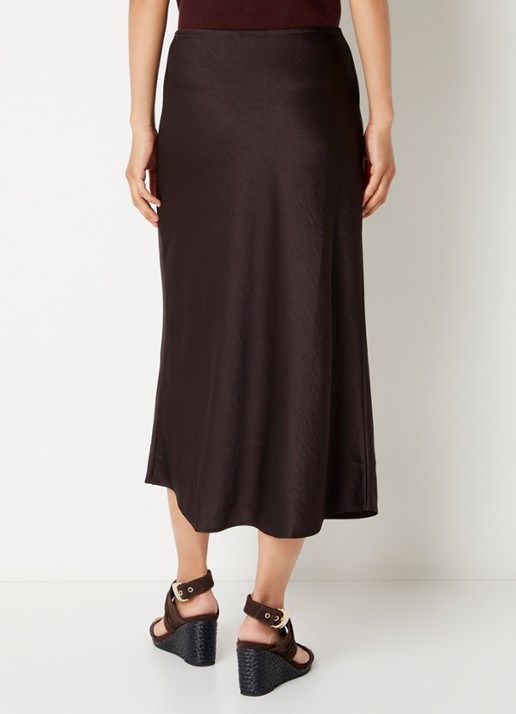 Sessùn Gilda midi rok van satijn - achterkant aubergine