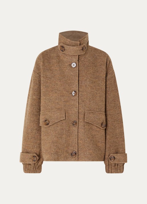 Sessùn Hattson mantel van wol met klepzakken - voorkant 3 camel