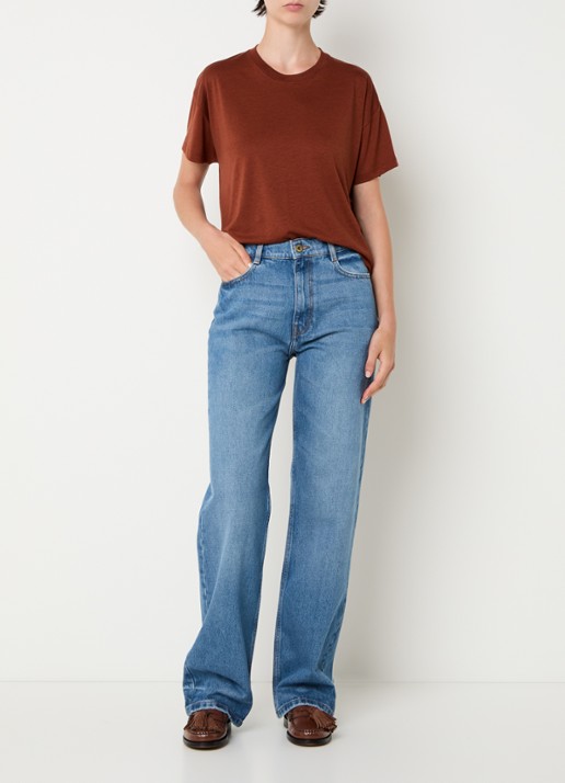 Sessùn High waist straight leg jeans met medium wassing - voorkant 2 indigo