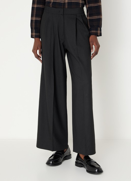 Sessùn Hojiki high waist wide fit broek met steekzakken - detail zwart
