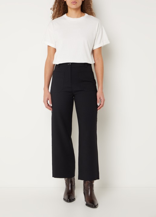 Sessùn Hudkin high waist straight fit cropped pantalon met stretch - voorkant 4 zwart
