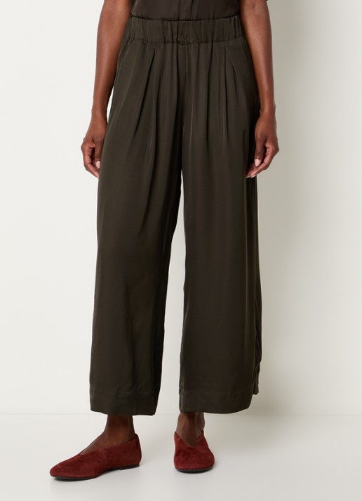 Sessùn Isla mid waist wide fit broek van satijn met steekzakken