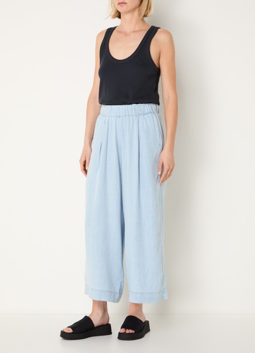 Sessùn Islanim high waist cropped broek van chambray - voorkant 2 lichtblauw