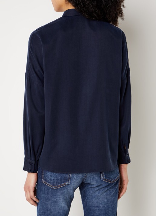 Sessùn Lady D blouse met blinde knoopsluiting - achterkant donkerblauw