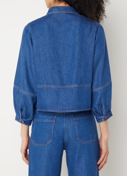 Sessùn Leone blouse van denim met opgestikte zakken - achterkant 2 indigo