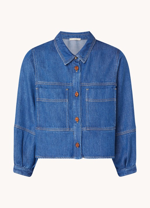 Sessùn Leone blouse van denim met opgestikte zakken - voorkant 3 indigo