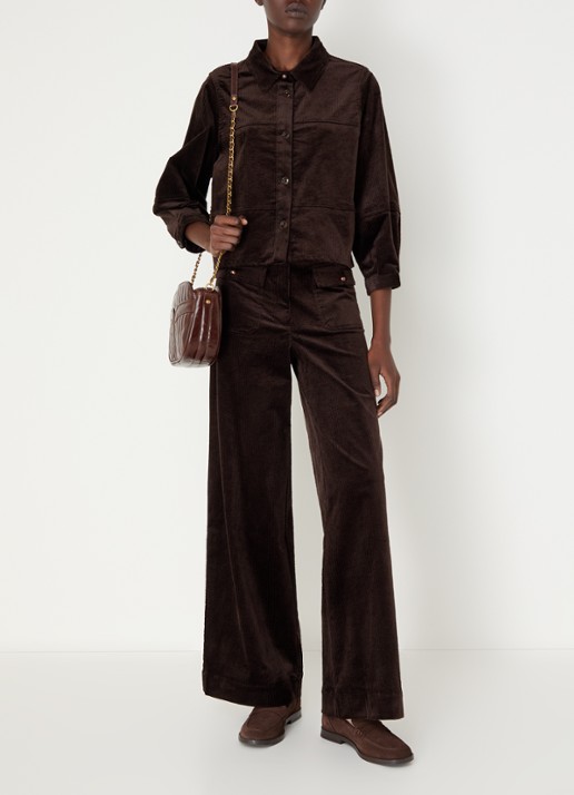 Sessùn Leotown blouse van corduroy - voorkant 4 donkerbruin