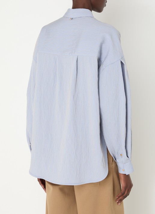 Sessùn Liza blouse met streepprint - achterkant 2 staalblauw
