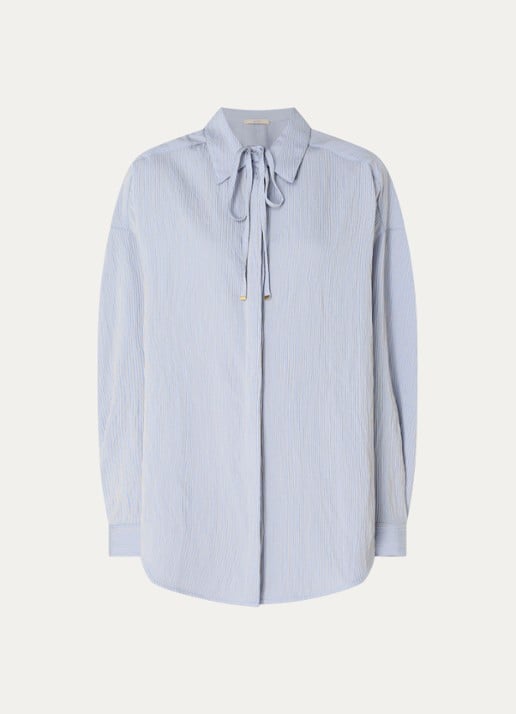 Sessùn Liza blouse met streepprint - voorkant 3 staalblauw