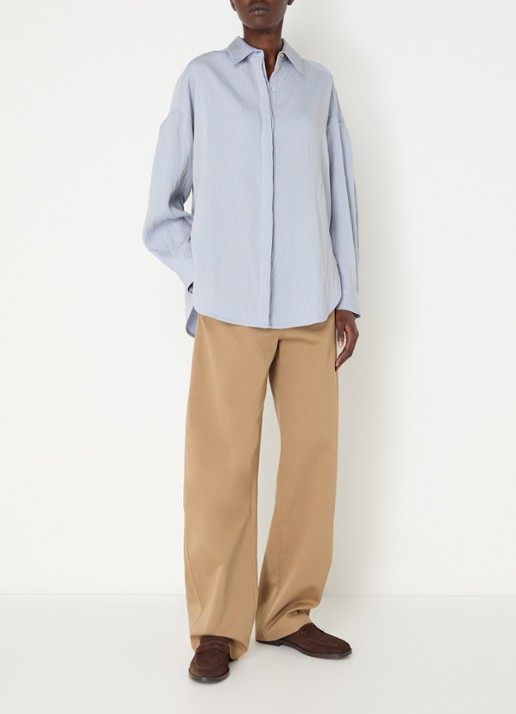 Sessùn Liza blouse met streepprint - voorkant 4 staalblauw