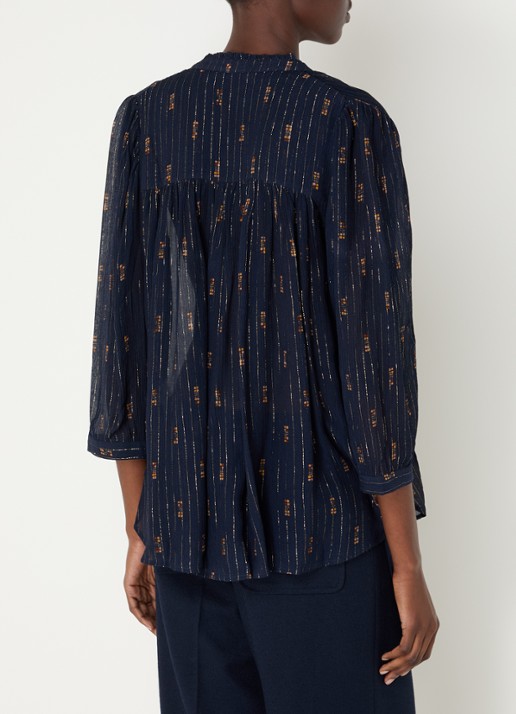 Sessùn Lylee semi-transparante blouse met print en lurex - achterkant 2 donkerblauw