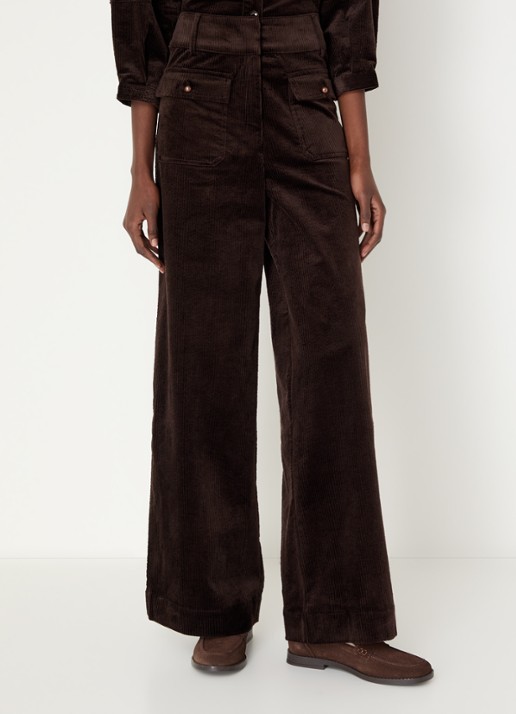 Sessùn Manhastreet high waist wide fit chino van corduroy - detail bruin