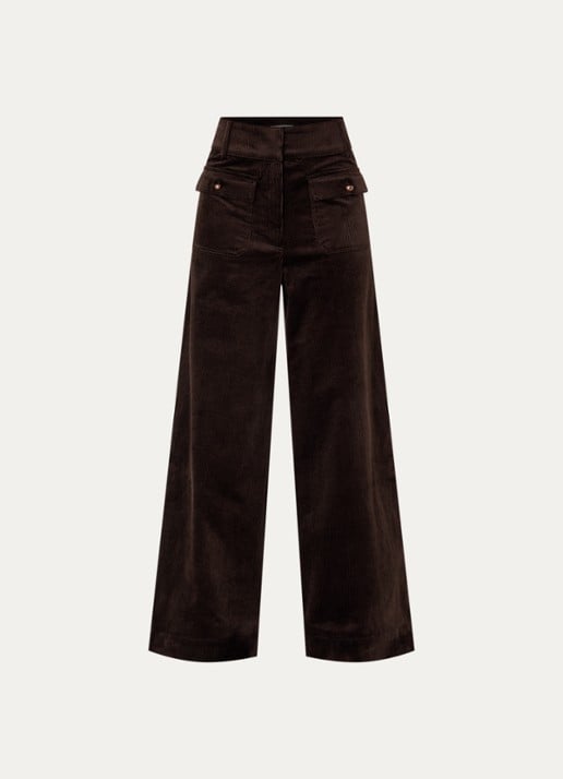 Sessùn Manhastreet high waist wide fit chino van corduroy - voorkant 3 bruin