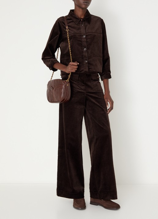 Sessùn Manhastreet high waist wide fit chino van corduroy - voorkant 4 bruin