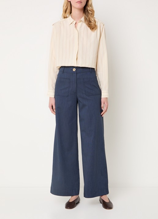 Sessùn Manhatti high waist wide fit pantalon met opgestikte zakken - voorkant 5 donkerblauw