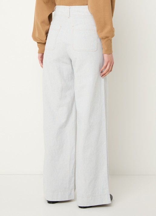 Sessùn Manhatti high waist wide fit pantalon met opgestikte zakken - achterkant 4 lichtblauw