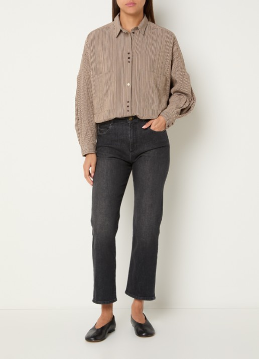 Sessùn Marino high waist straight leg jeans met gekleurde wassing - voorkant 5 antraciet