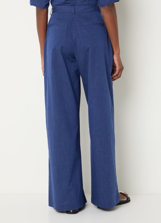 Sessùn Provencia high waist straight fit pantalon met streepprint - achterkant 2 donkerblauw