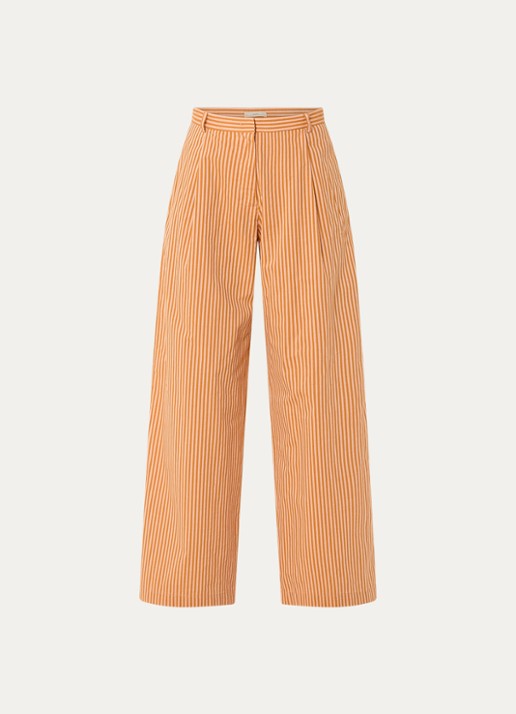 Sessùn Provencia high waist wide fit broek met streepprint - voorkant 2 oranje