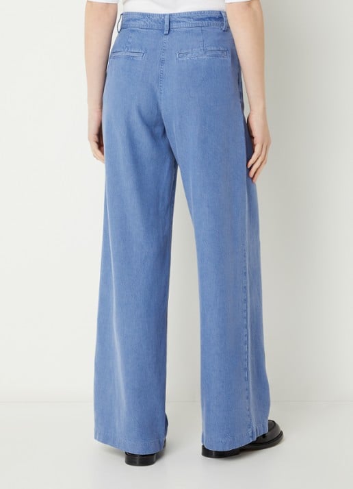 Sessùn Provenco high waist wide fit broek van chambray - achterkant indigo