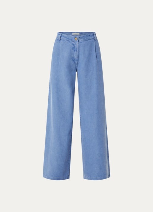 Sessùn Provenco high waist wide fit broek van chambray - voorkant 2 indigo