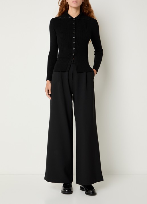 Sessùn Provenco high waist wide fit pantalon met plooien - voorkant 4 zwart