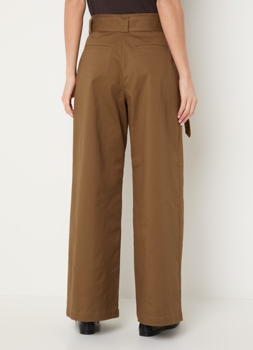 Sessùn Riva high waist wide fit pantalon met ceintuur - achterkant 4 cognac