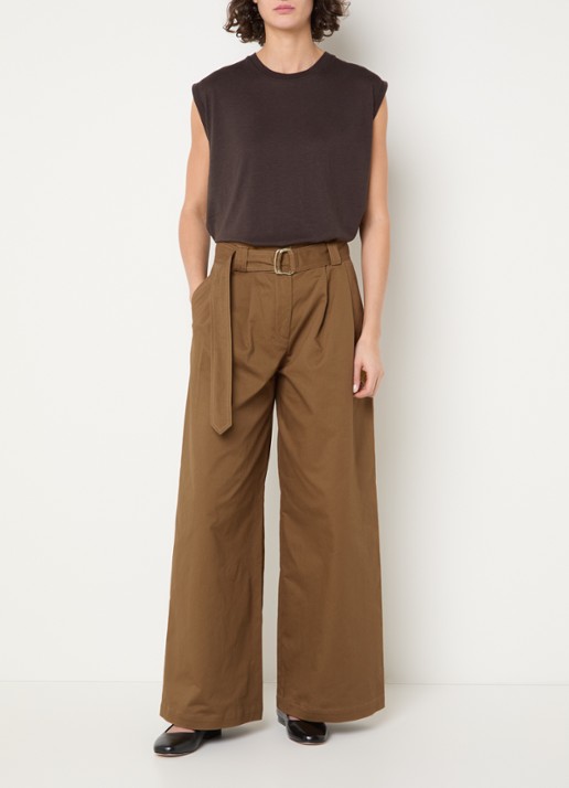 Sessùn Riva high waist wide fit pantalon met ceintuur - voorkant 3 cognac