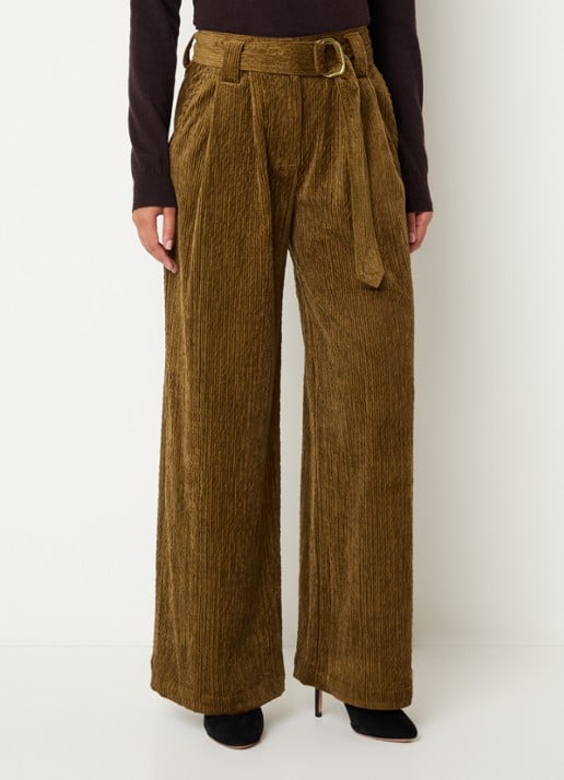 Sessùn Rivel high waist wide fit pantalon van corduroy - detail 4 lichtbruin