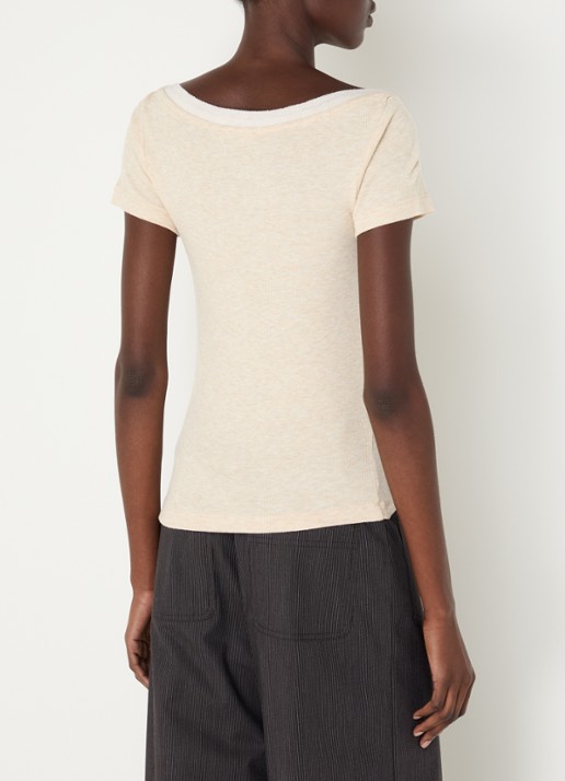 Sessùn Romuald T-shirt in wolblend met boothals - achterkant 4 beige