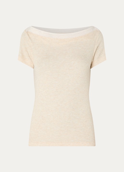 Sessùn Romuald T-shirt in wolblend met boothals - voorkant beige