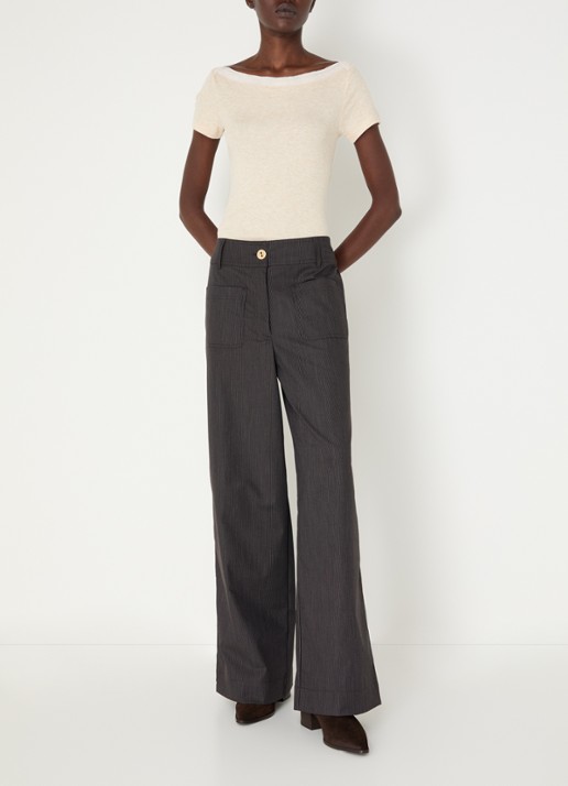 Sessùn Romuald T-shirt in wolblend met boothals - voorkant 2 beige
