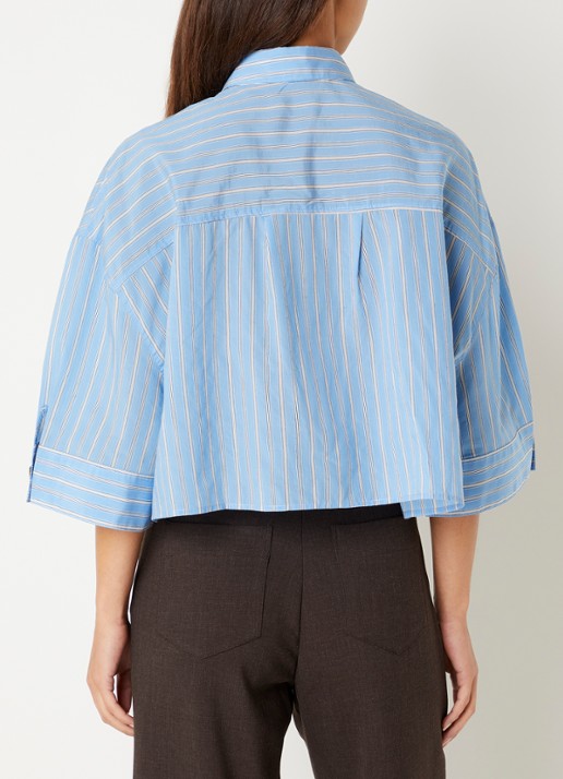 Sessùn Rythmia cropped blouse met streepprint - achterkant 4 lichtblauw