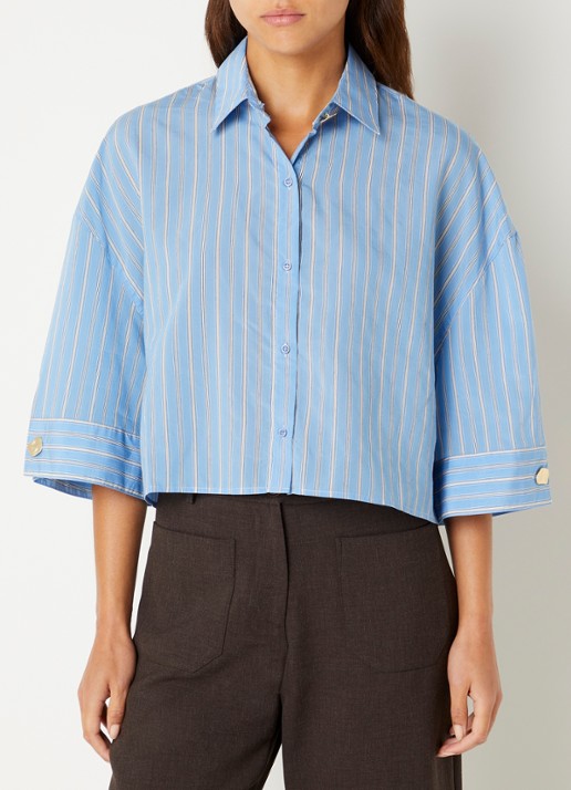 Sessùn Rythmia cropped blouse met streepprint - detail 3 lichtblauw