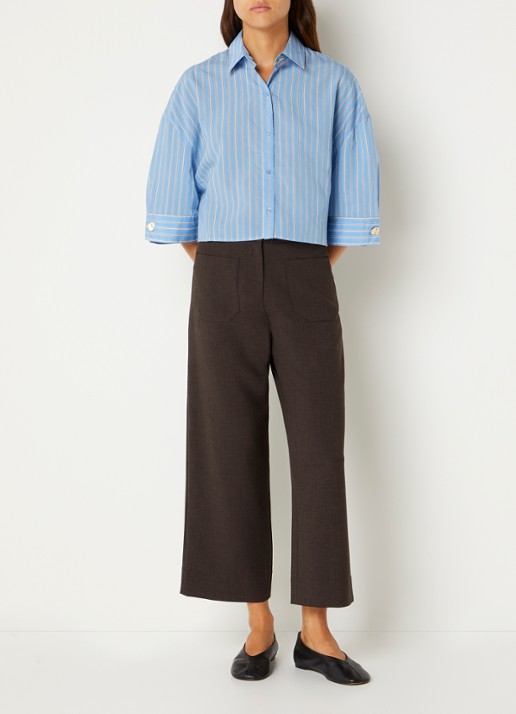 Sessùn Rythmia cropped blouse met streepprint - voorkant 2 lichtblauw