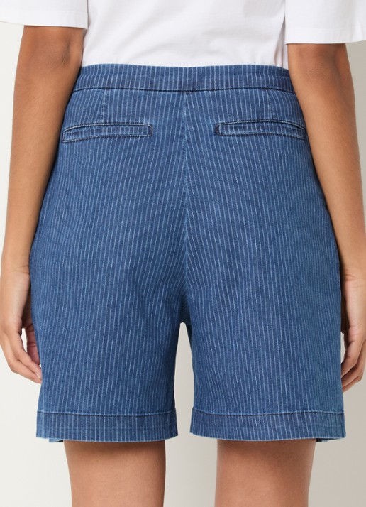 Sessùn Santa high waist wide fit korte broek van chambray met krijtstreep - achterkant 3 indigo
