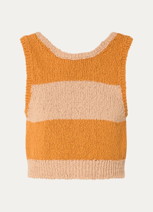 Sessùn Saolo grofgebreide crop top met streepprint - voorkant okergeel