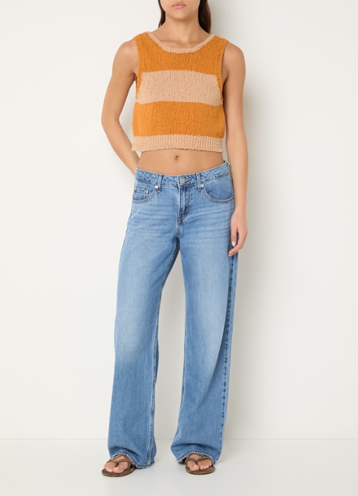 Sessùn Saolo grofgebreide crop top met streepprint - voorkant 2 okergeel