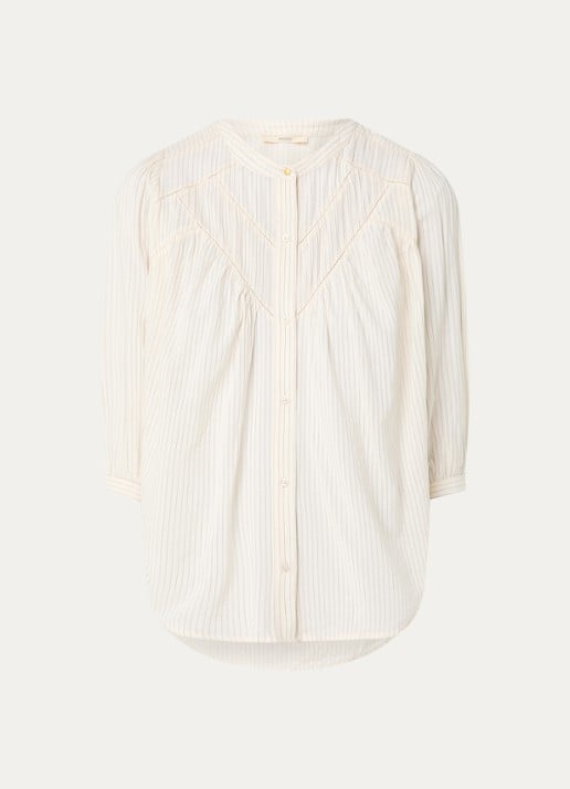 Sessùn Savi blouse met streepprint en pofmouw - voorkant creme