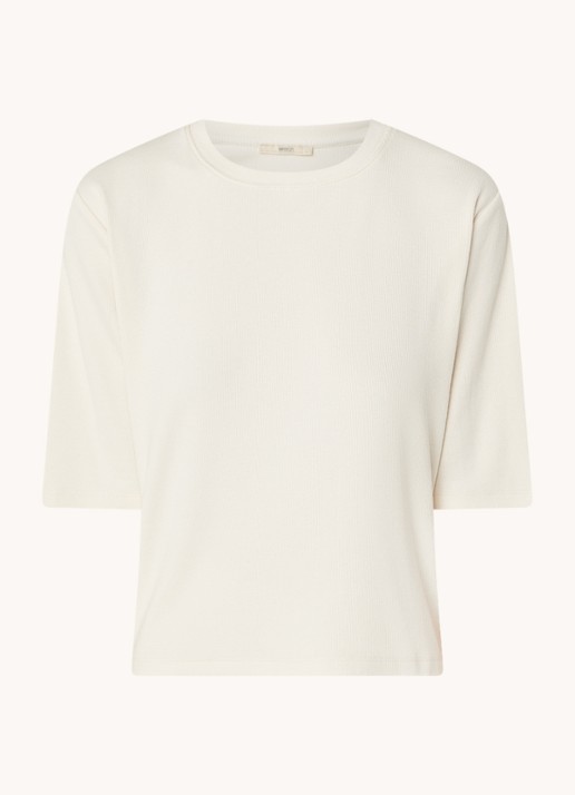 Sessùn Serge T-shirt met ribstructuur - voorkant beige