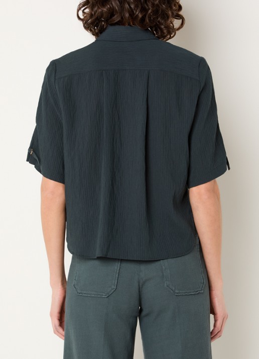 Sessùn Simonin blouse met structuur - achterkant petrol