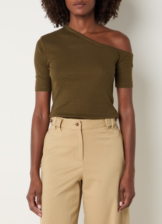 Sessùn Soline ribgebreide top met asymmetrische hals