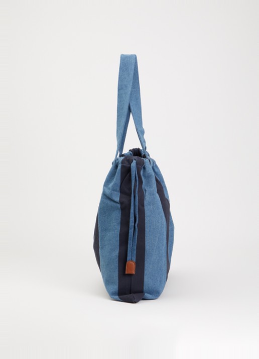 Sessùn Titoo shopper van denim met streepprint en logoborduring - detail 3 blauw