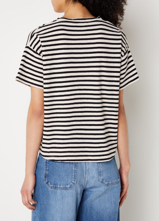 Sessùn Tooli T-shirt in linnenblend met streepprint - achterkant 3 zwart