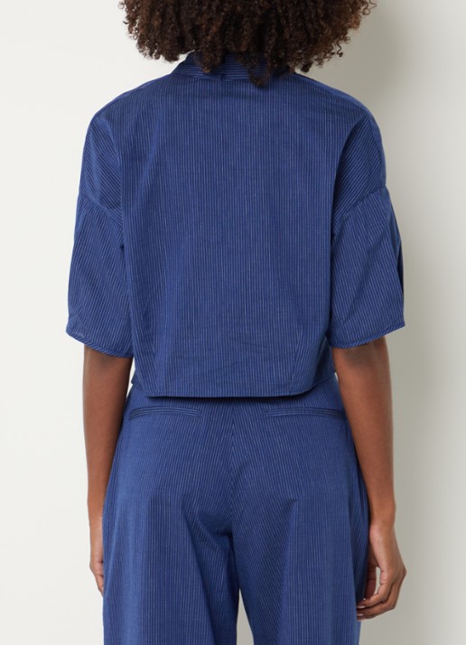 Sessùn U blouse met streepprint - achterkant 3 donkerblauw