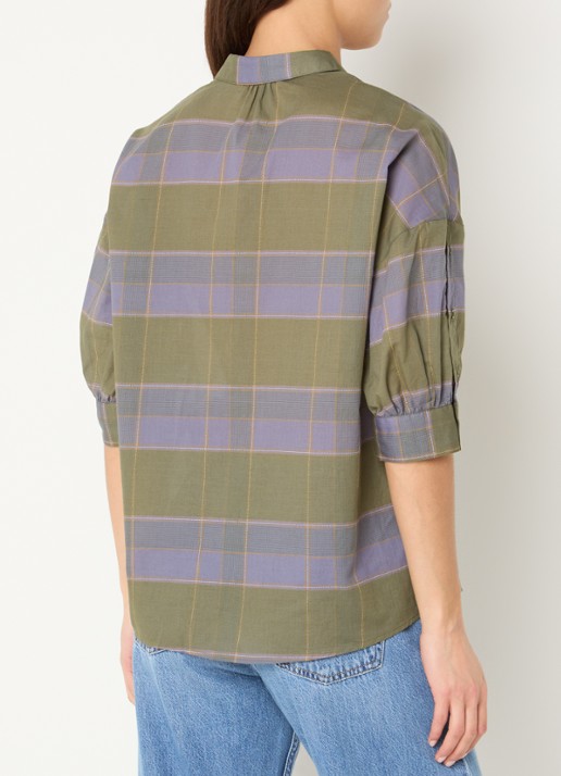 Sessùn Valea blouse met ruitdessin  - achterkant 2 groen