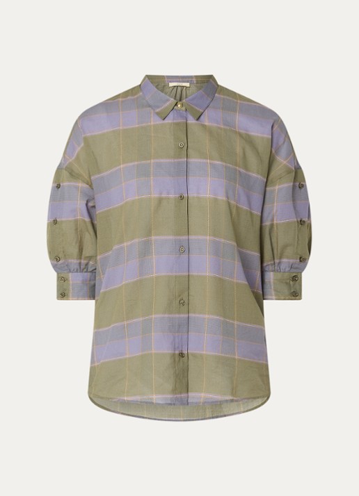 Sessùn Valea blouse met ruitdessin  - voorkant 3 groen