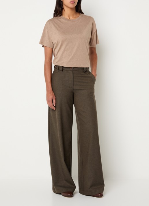 Sessùn Wesley high waist wide fit pantalon met steekzakken - voorkant 2 bruin